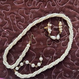 White beaded necklace and earrings